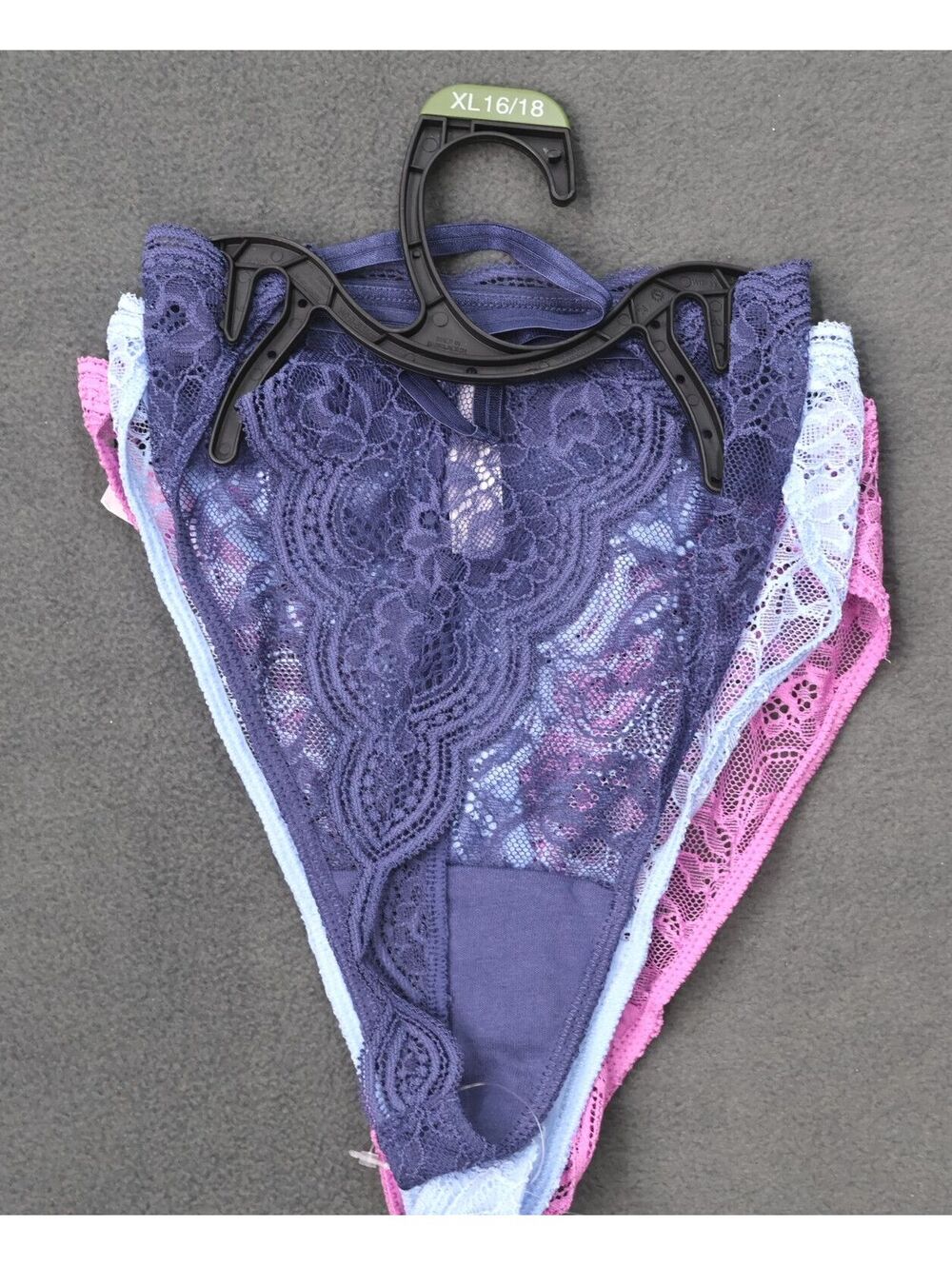 Joyspun 3-Pack Womens Lace String Thong Panties XL 16/18 Orchid Blue Dark Iris - Picture 3 of 3